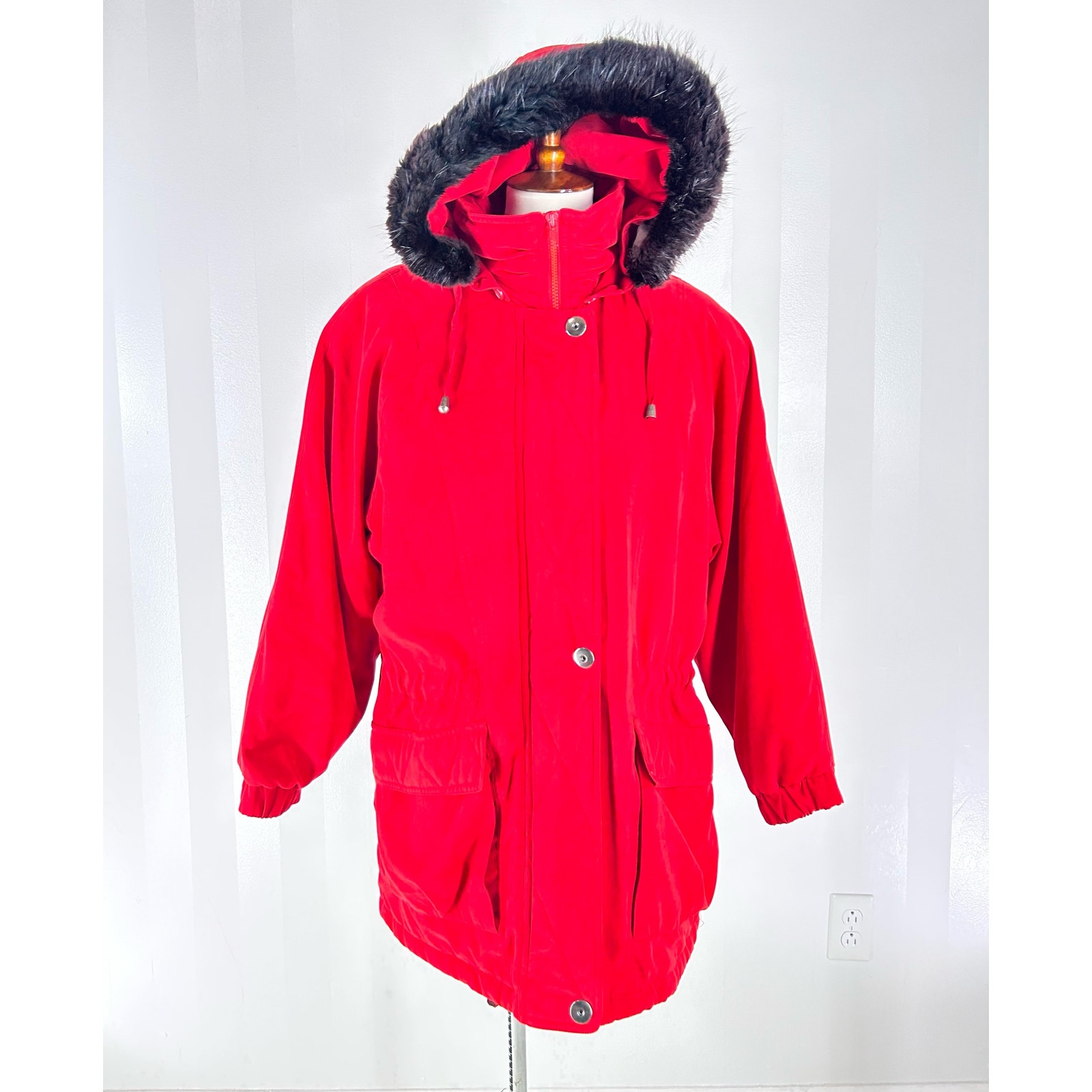 London Fog Women’s Red Coat W\ Removable Faux Fur Hood Sz M